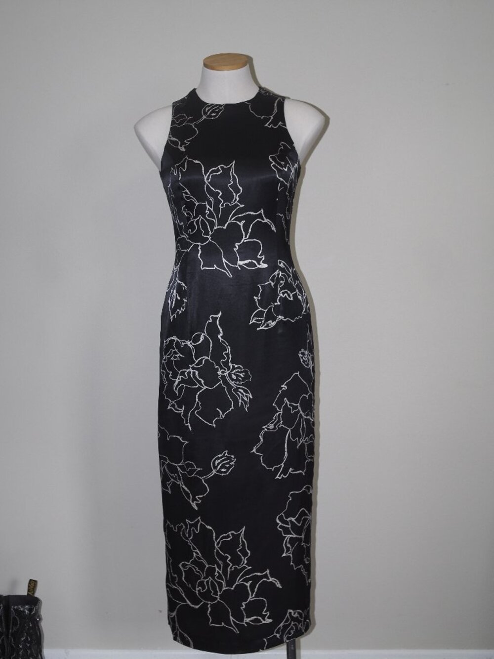 Vintage Principles Black & White Floral Embroidered Maxi Dress | US 8